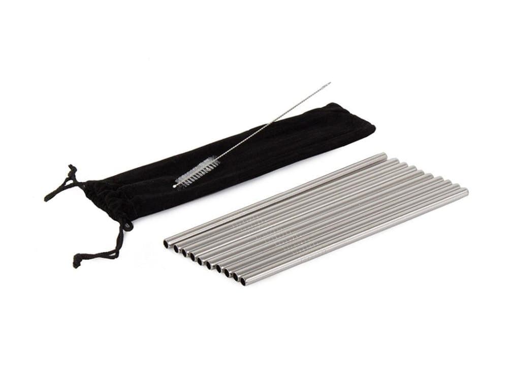 10-pack med metallsugrör + rengöringsborste