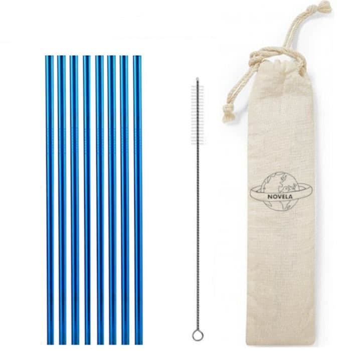 Raka blåa sugrör i rostfritt stål om 8