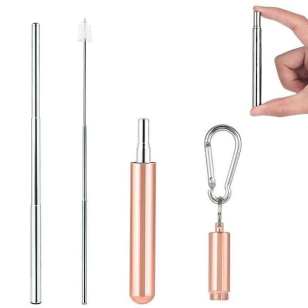 Teleskopiskt sugrör i rostfritt stål Rose Gold