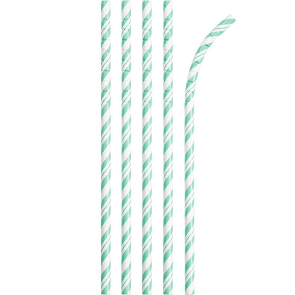 Creative Party Pappersrandiga sugrör för engångsbruk (24-pack) Mint Green/White One Size