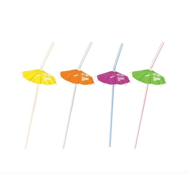 Unique Party Hawaiian Umbrella Luau/Beach Party Disposable Straws (Pack of 6) Multicoloured One Size