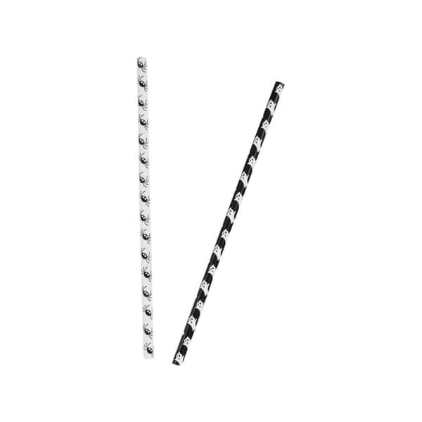 Unique Party Paper Ghost Halloween Disposable Straws (Pack of 10) White/Black One Size