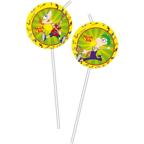 Phineas And Ferb Logo Disposable Straws (Pack of 6)