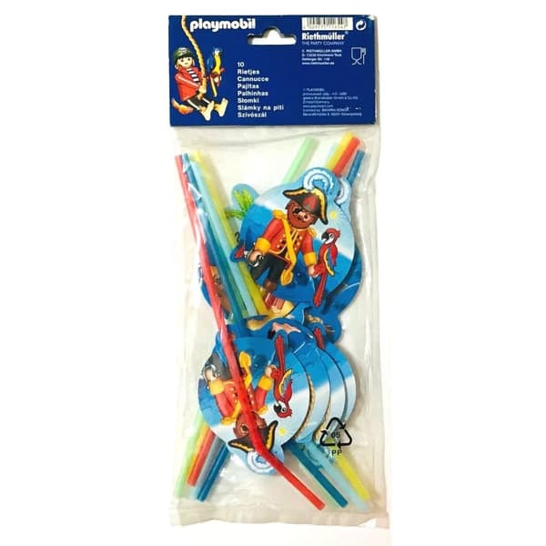 Riethmuller Playmobil Pirate Disposable Straws (Pack of 10) Multicoloured One Size