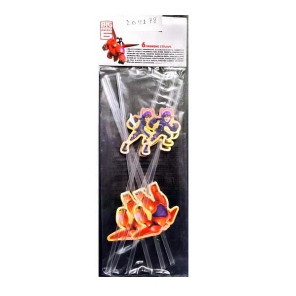 Big Hero 6 Cut Out Disposable Straws (Pack of 6) Clear/Purple/Red One Size
