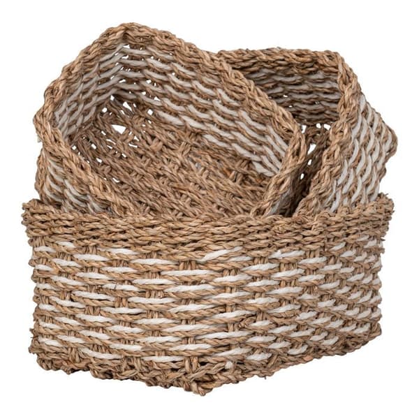 Set med 3 halm och vita tygkorgar