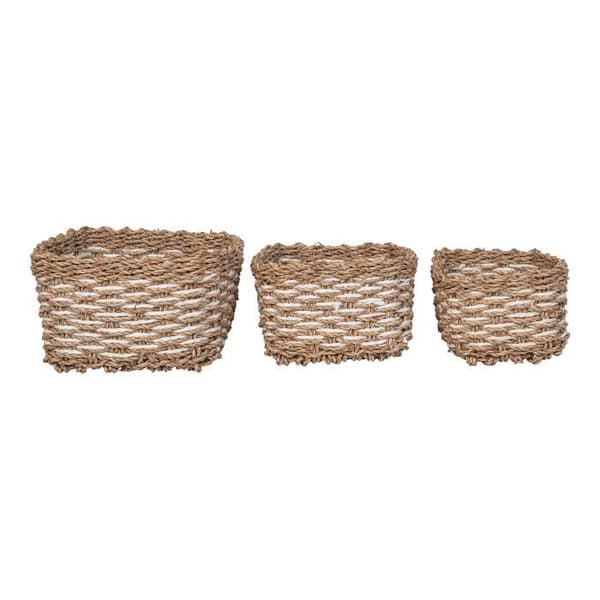 Set med 3 halm och vita tygkorgar