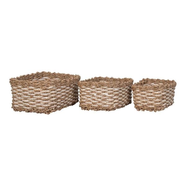 Set med 3 halm och vita tygkorgar