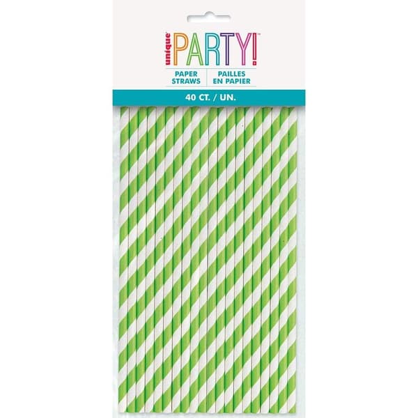 Unique Party Striped Disposable Straws (Pack of 40) Lime Green One Size