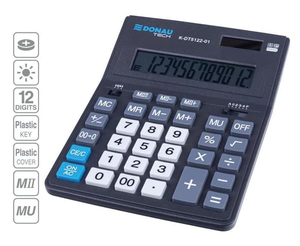 Officer produkter - K-DT5122-01 - Donau Tech Kontorsräknare med 12-siffrigt Display 201 x 155 x 35 mm Svart