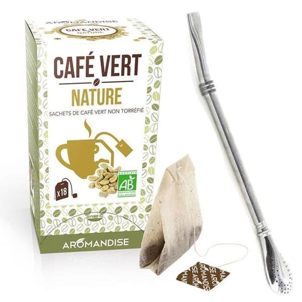Grönt kaffe nature 18 påsar + rostfri sugrör med filter