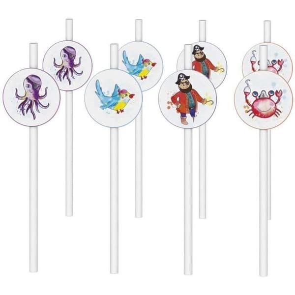 P'TIT Clown re22502 - Set med 8 piratkalasstrån