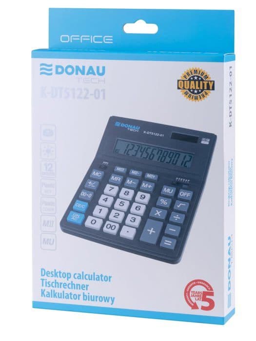 Officer produkter - K-DT5122-01 - Donau Tech Kontorsräknare med 12-siffrigt Display 201 x 155 x 35 mm Svart
