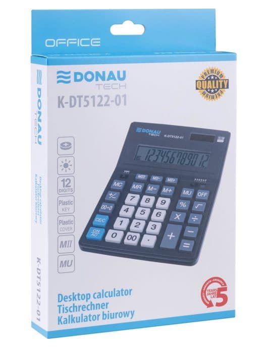 Officer produkter - K-DT5122-01 - Donau Tech Kontorsräknare med 12-siffrigt Display 201 x 155 x 35 mm Svart