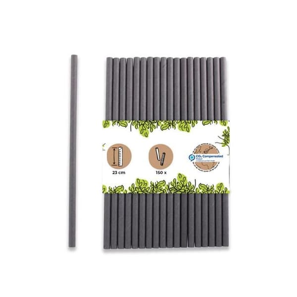 BIOZOYG papperssugrör 23cm, Ø8mm, Svarta - Engångs, tjocka, idealiska för juicer och smoothies