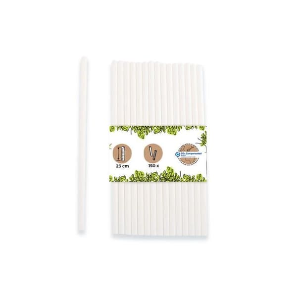 BIOZOYG 150 st. Papperssugrör 23cm, Ø8mm, Vita engångssugrör, tjocka, idealiska för juicer och smoothies, biologiskt nedbrytbara