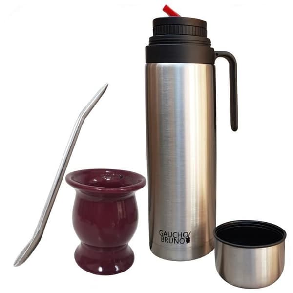 Mate Gaucho Bruno Yerba mugg, sugrör, kolvset - traditionell keramisk kalebassform mugg, sugrör