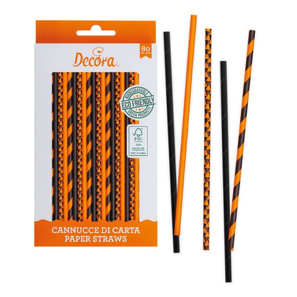 Papperssugrör ORANGE SVARTA 80 st