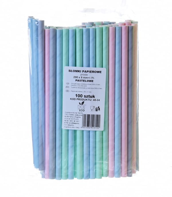 Papperssugrör TJOCK PASTELL MIXFÄRG 200x8mm / 100 st