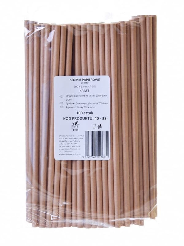 Sugrör i naturkraftpapper 200x6mm / 100 st