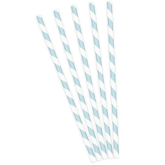10 st himmelsblå och vitrandiga pappsugrör 19,5 cm