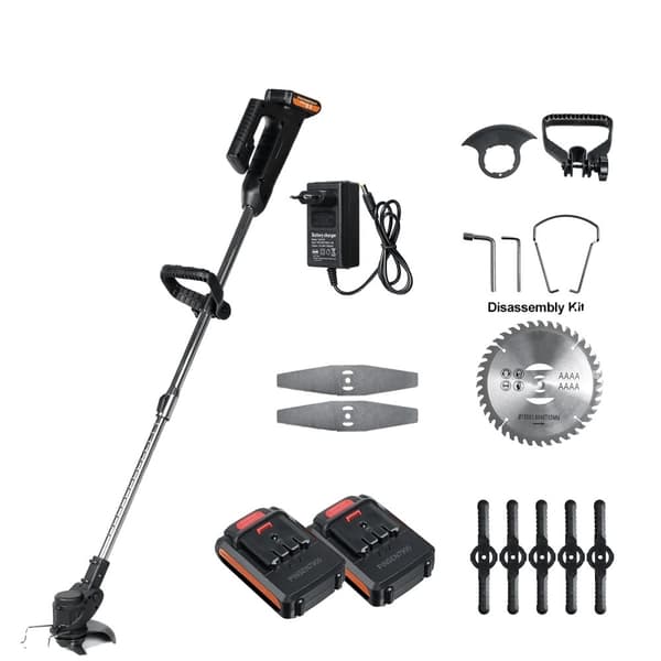 1000W Trådlös Elektrisk Grästrimmer, Justerbar Längd, Långvarigt Batteri,2 Batteri
