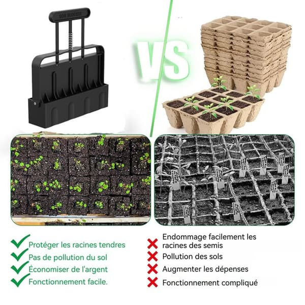 Manuell markblock TD® 5 cm pressa klump för sådd anpassad för växtodling och plantering av växter i trädgårdar växthus.