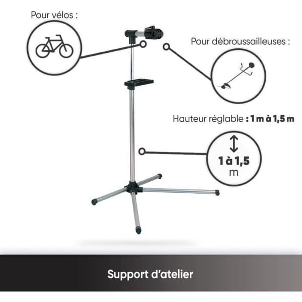 Support Atelier 2 en 1 Universell för Röjsåg och Cyklar - Höjdjusterbar - Lutbar - 1m till 1,5m - Greenstar
