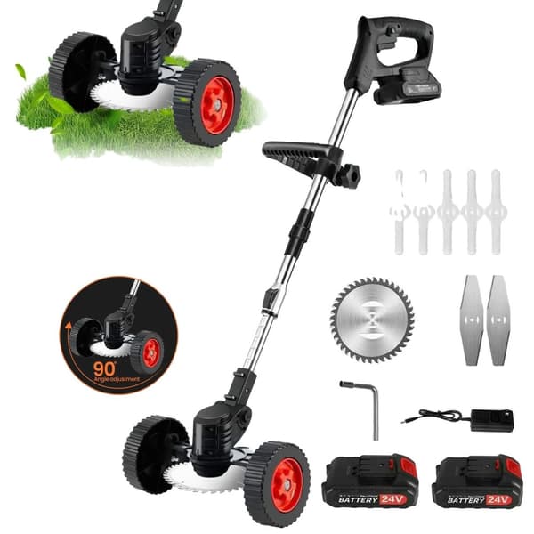 24V Trådløs Græstrimmer, 650W Effekt, Justerbar Længde 90-135 cm,2 Batterier, EU
