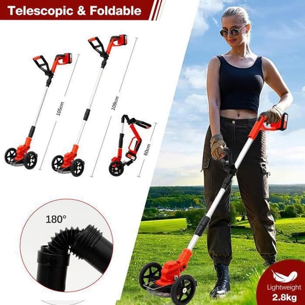 OUTIGO Fällbar Trådlös Elgräsklippare, Borstlös Grästrimmer, 2 Batterier 4000mAh 21V, Kantklippare