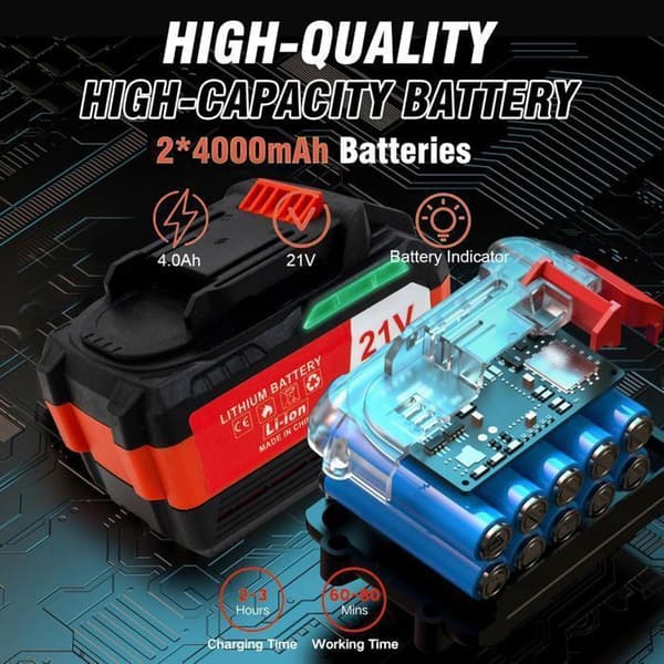 OUTIGO Fällbar Trådlös Elgräsklippare, Borstlös Grästrimmer, 2 Batterier 4000mAh 21V, Kantklippare