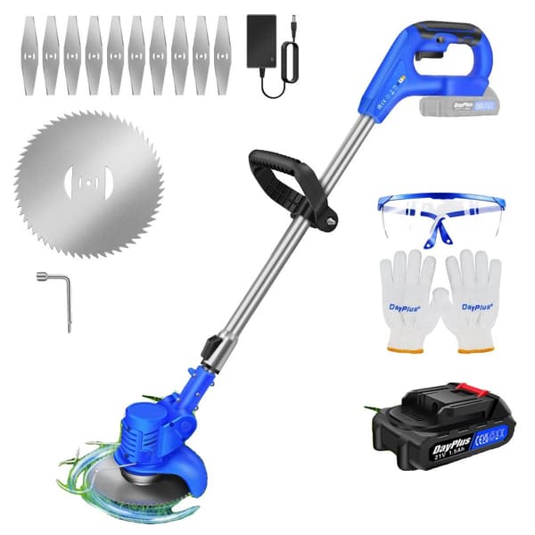 Grästrimmer, Sladdlös, Justerbar Klippvinkel,Blå, ett batteri
