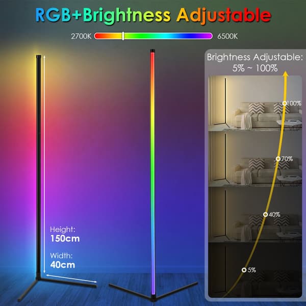 LED-golvlampa, 150 cm Bluetooth, musiksynkronisering, app-styrd fjärrkontroll, vardagsrumsinredning, sovrum, spelrum