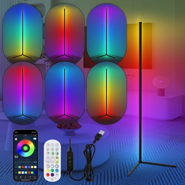 LED-golvlampa, 150 cm Bluetooth, musiksynkronisering, app-styrd fjärrkontroll, vardagsrumsinredning, sovrum, spelrum