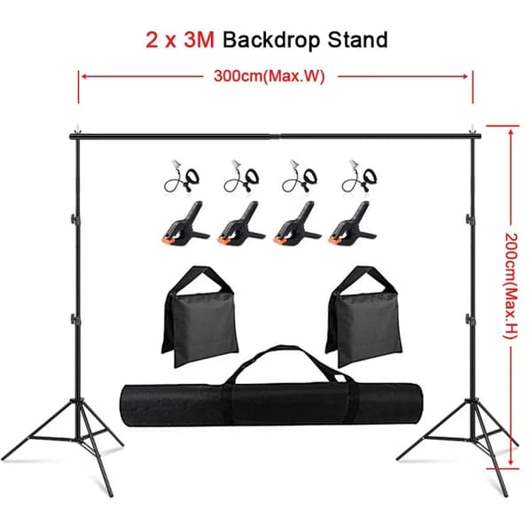 Fotostudio bakgrundsställ, grönt skärmsupport, medföljande bärväska, 2x3M Bakgrund