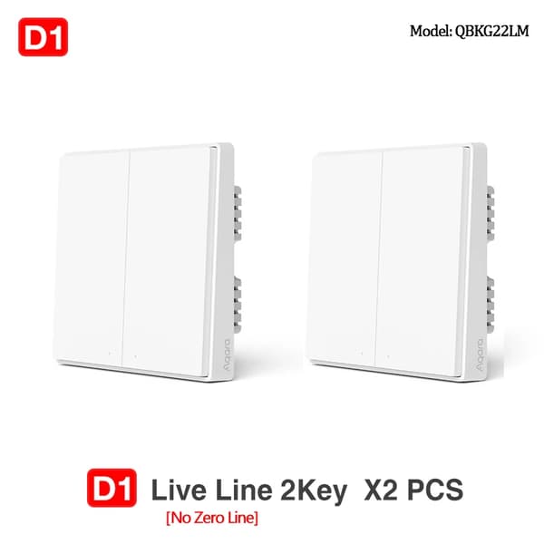 Aqara ZigBee Seinäkytkin, 10A Maksimikuormitus, 2500W Teho,D1 Ei neutraalia 2KX2
