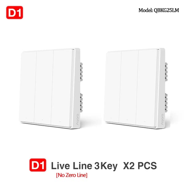 Smart Vægkontakt, ZigBee Forbindelse, Fjernbetjening,D1 Ingen Neutral 3KX2