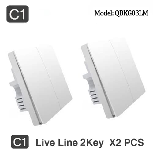 Aqara Väggbrytare, ZigBee-anslutning, Trådlös kontroll,2X Ingen Neutral 2Nyckel