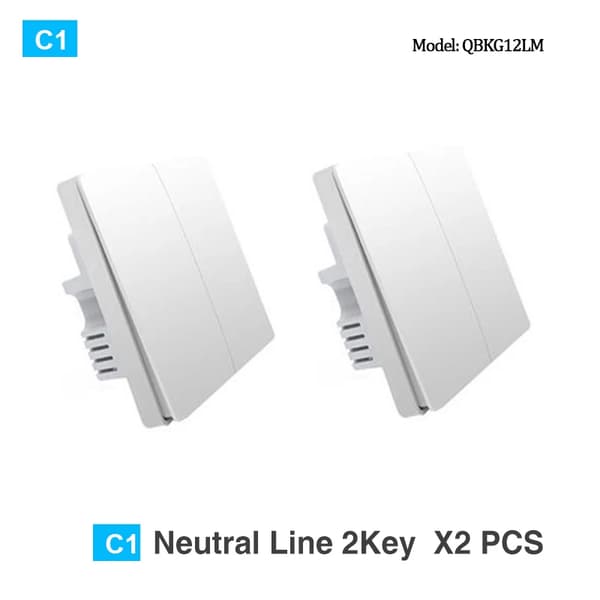 Aqara Smart Väggbrytare, Zigbee-anslutning, Ingen neutral behövs,2X Med Neutral 2Key