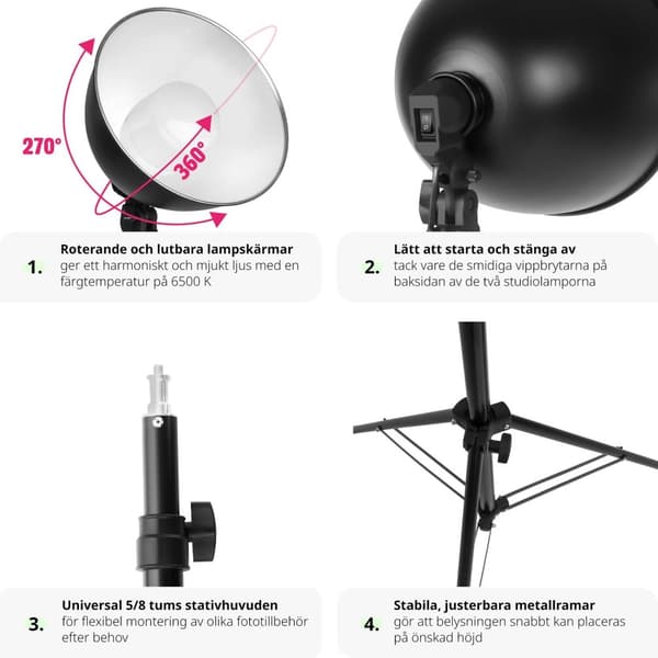 2 studiolampor i ett set med stativ och glödlampa - svart