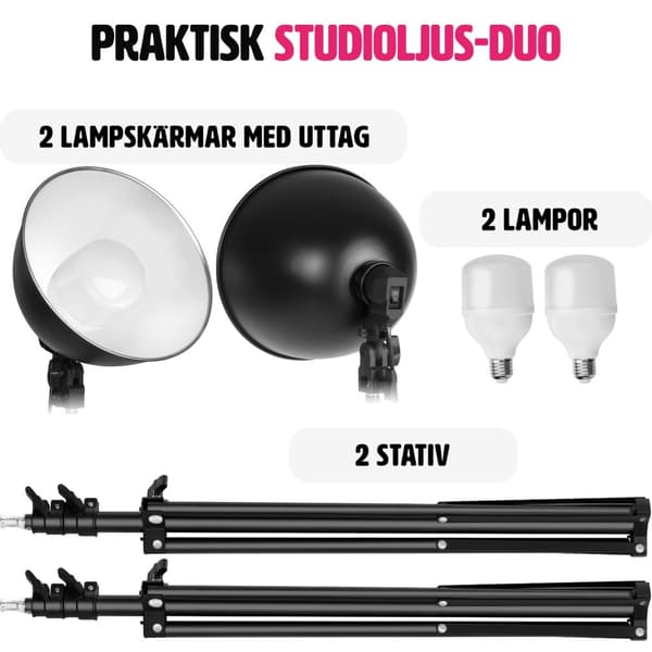 2 studiolampor i ett set med stativ och glödlampa - svart