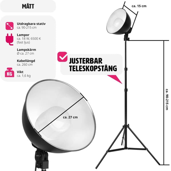 2 studiolampor i ett set med stativ och glödlampa - svart