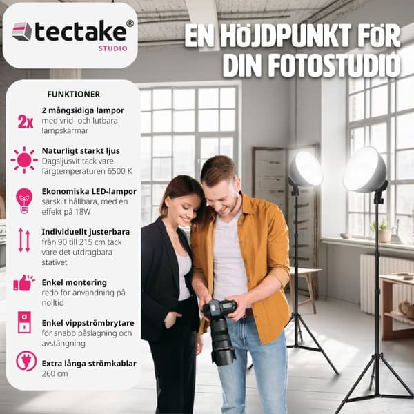2 studiolampor i ett set med stativ och glödlampa - svart