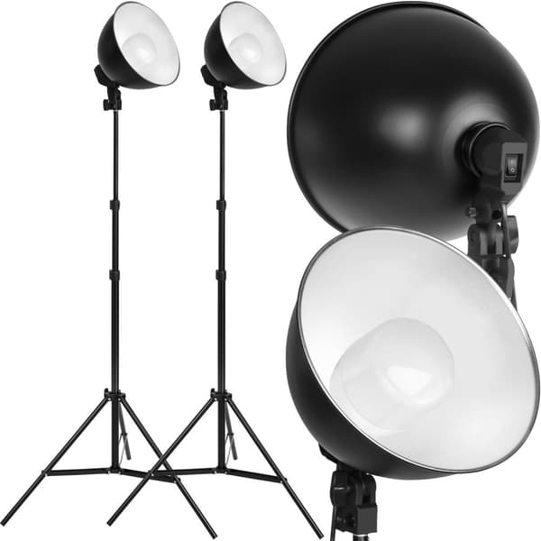 2 studiolampor i ett set med stativ och glödlampa - svart
