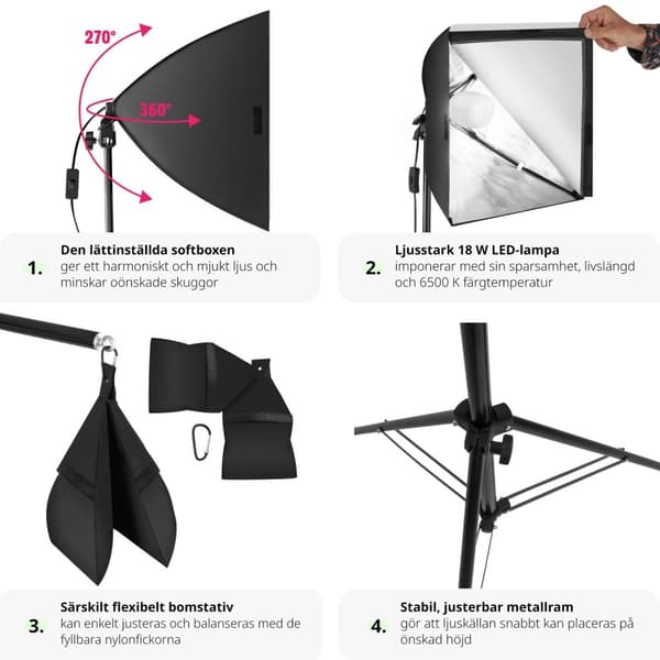 Studiolampa + softbox modell 2 - svart