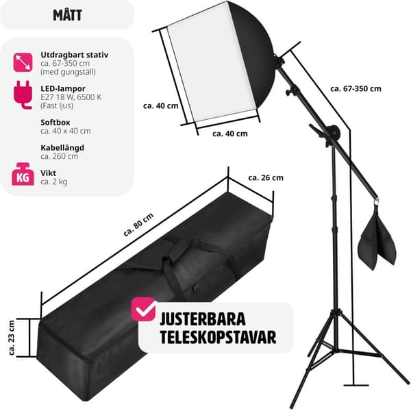 Studiolampa + softbox modell 2 - svart