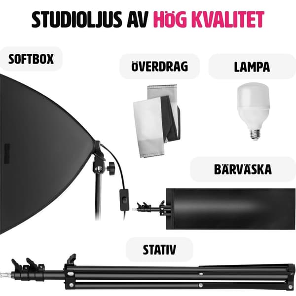 Studiolampa med softbox, stativ och väska - svart