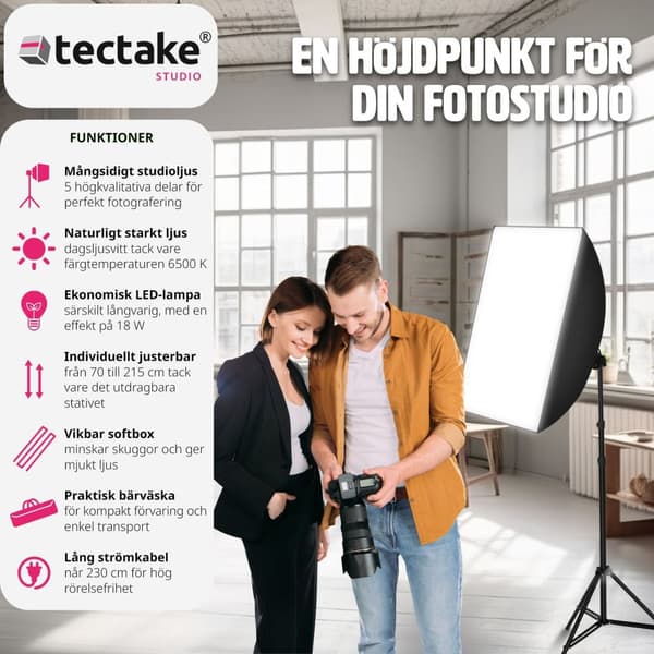 Studiolampa med softbox, stativ och väska - svart