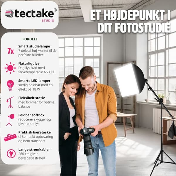Studielys med softbox, stativ og transporttaske model 2 - sort