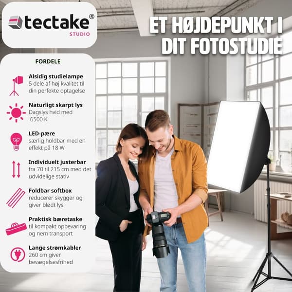 Studielys med softbox, stativ og transporttaske model 1 - sort